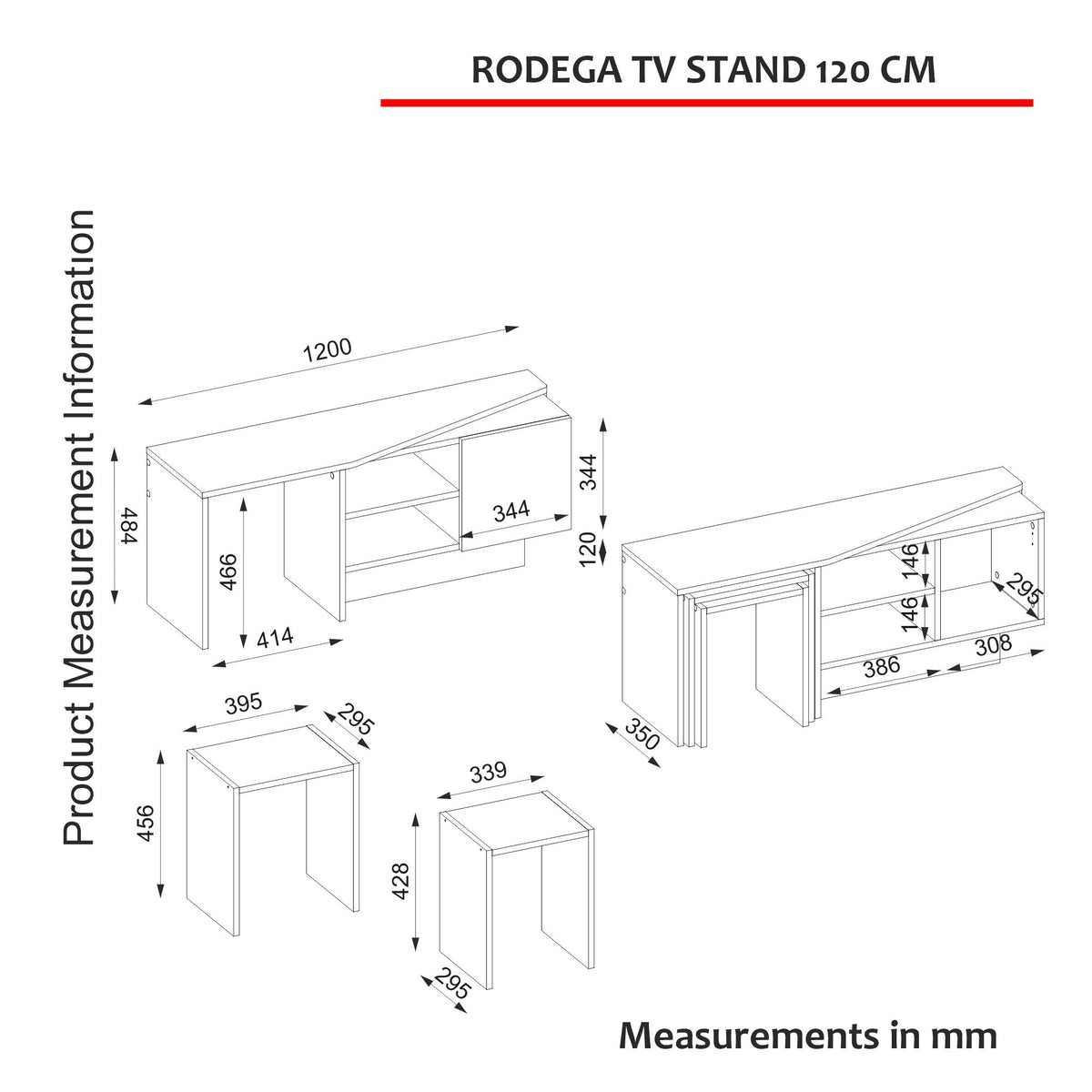 Rodega TV Stand with Nesting Tables