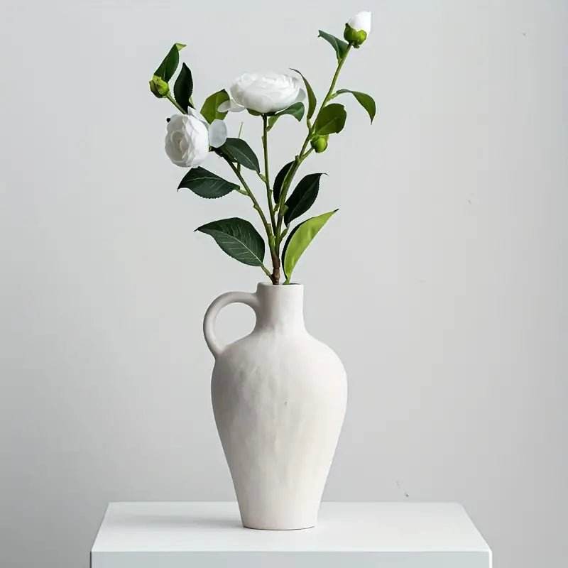 1pc Ceramic Rustic Farmhouse Vase With Handle - Urban Lifestyle Furniture