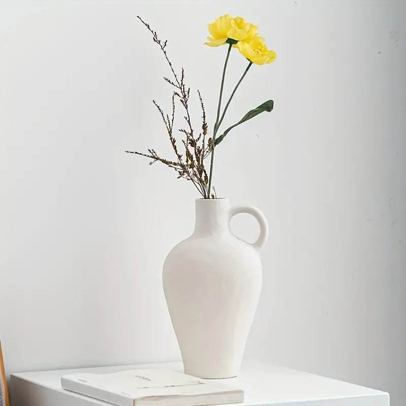 1pc Ceramic Rustic Farmhouse Vase With Handle - Urban Lifestyle Furniture