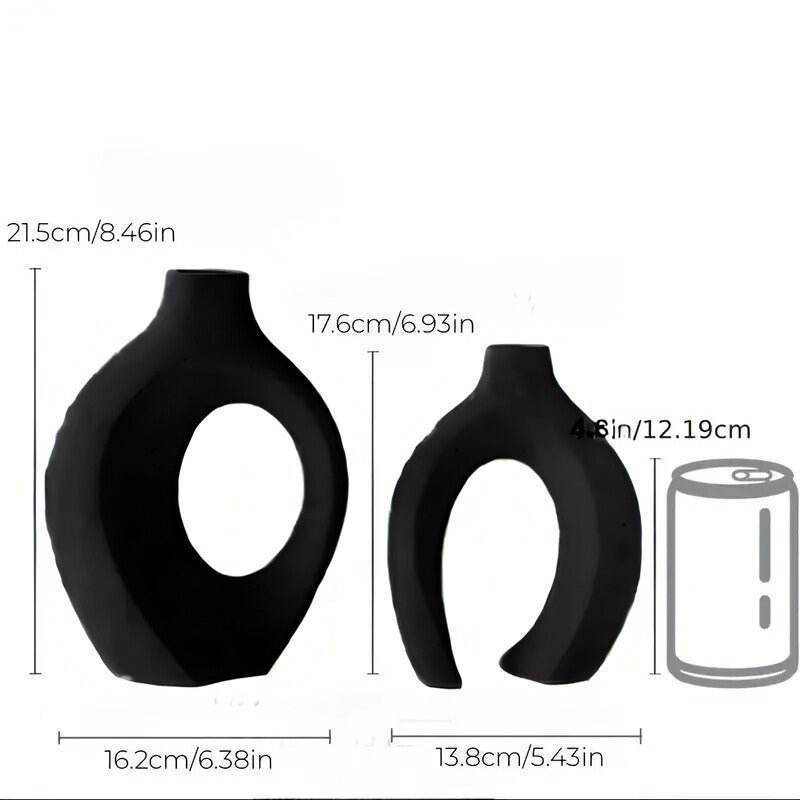 2pcs Boho Style Ceramic Vase Set, Black - Urban Lifestyle Furniture