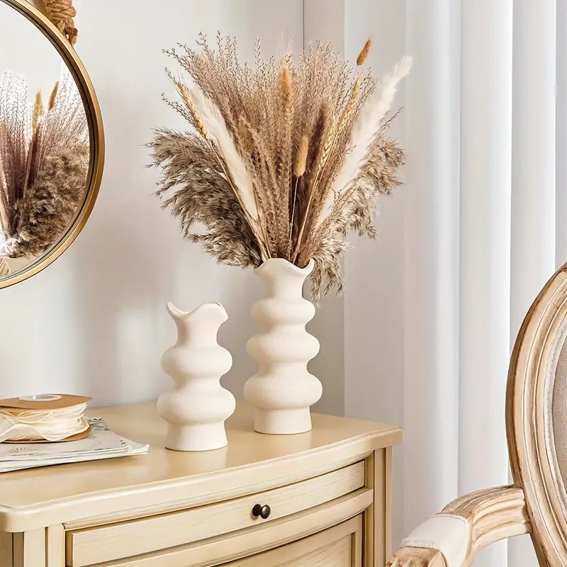 2pcs Ceramic Off White Round Vase - Urban Lifestyle Furniture Trading LLC