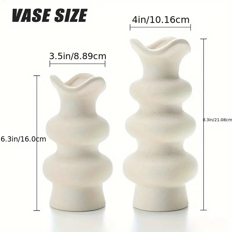 2pcs Ceramic Off White Round Vase - Urban Lifestyle Furniture Trading LLC