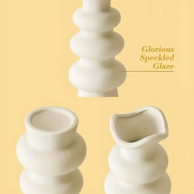 2pcs Ceramic Off White Round Vase - Urban Lifestyle Furniture Trading LLC
