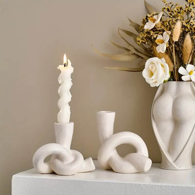 2pcs/set Ceramic Knot Shape Candle Holder - Urban Lifestyle Furniture