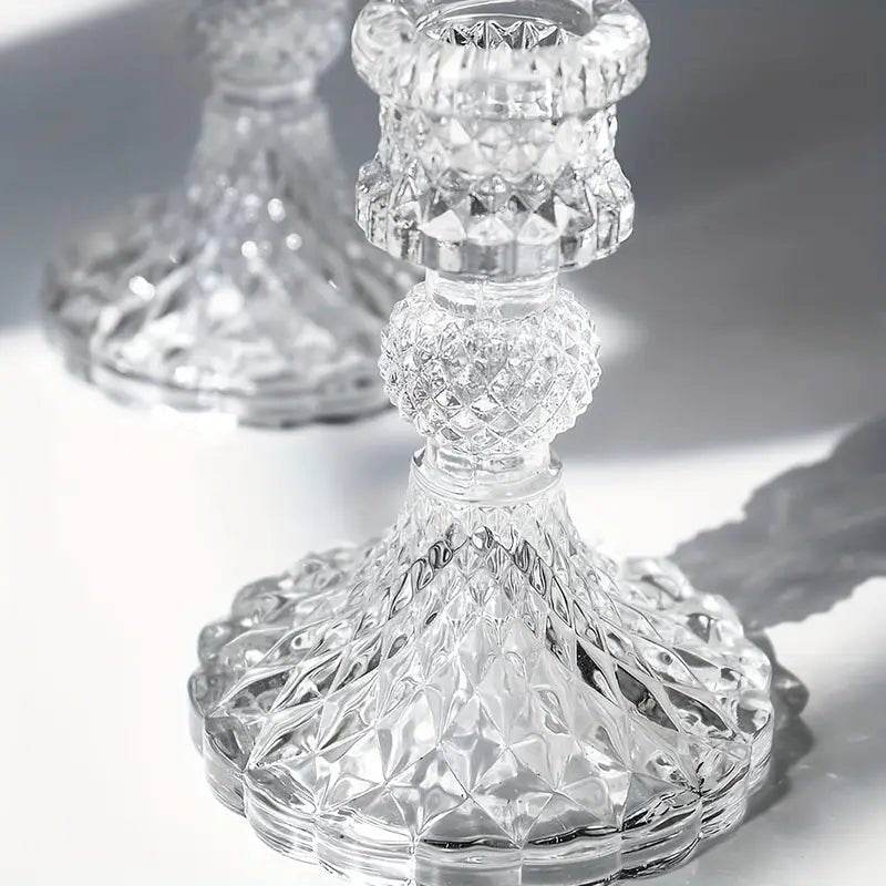 2pcs/set Clear Crystal Candle Holders - Urban Lifestyle Furniture