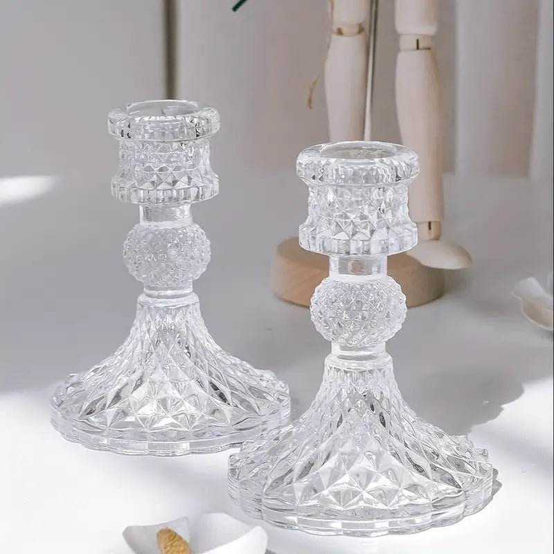 2pcs/set Clear Crystal Candle Holders - Urban Lifestyle Furniture