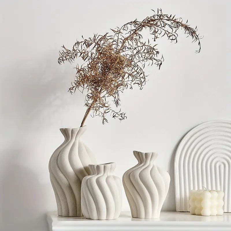 3pcs Elegant White Ceramic Vase Set - Urban Lifestyle Furniture Trading LLC