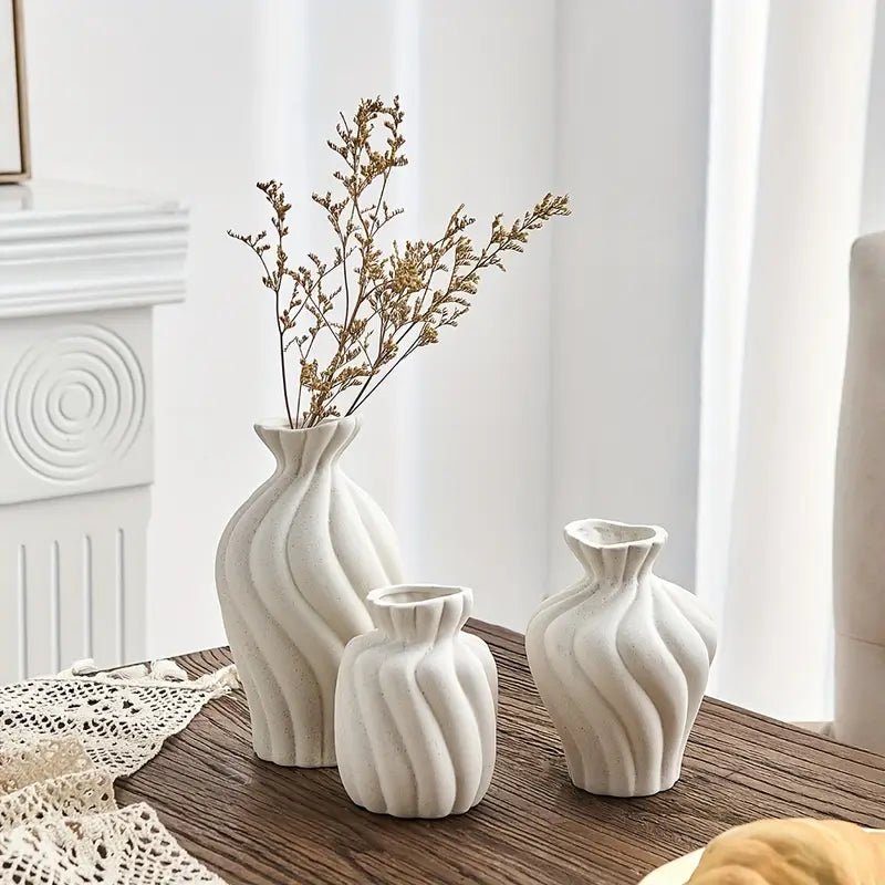 3pcs Elegant White Ceramic Vase Set - Urban Lifestyle Furniture Trading LLC