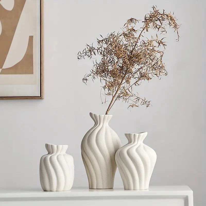 3pcs Elegant White Ceramic Vase Set - Urban Lifestyle Furniture Trading LLC