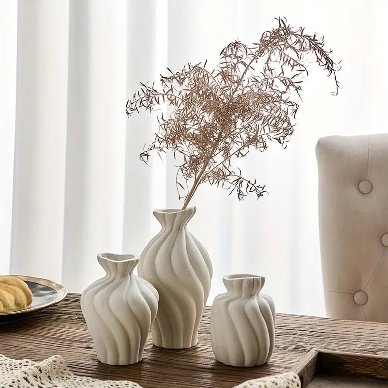 3pcs Elegant White Ceramic Vase Set - Urban Lifestyle Furniture Trading LLC