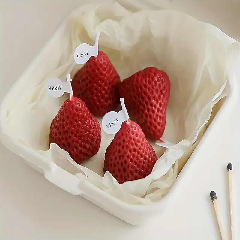 4packs Strawberry Shaped Scented Candles - 75G Fruit Aroma Soy Wax - Urban Lifestyle Furniture Trading LLC