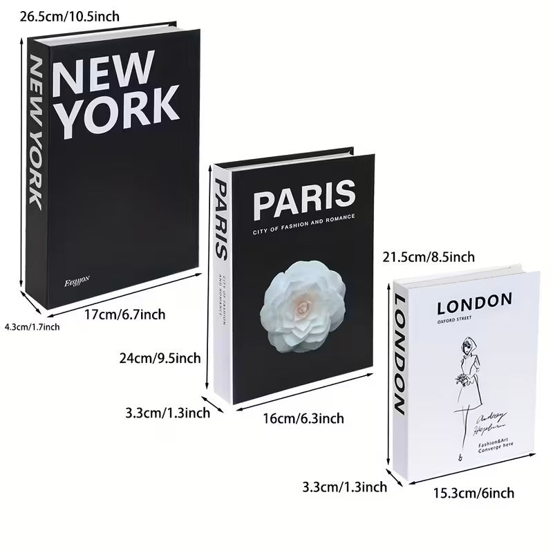 Set of 3 Decorative City Fake Books