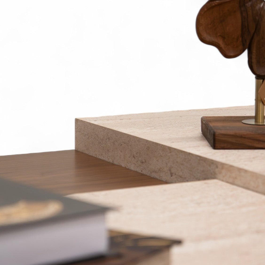 Arles Coffee Table Set Walnut Travertine - Urban Lifestyle General Trading LLC