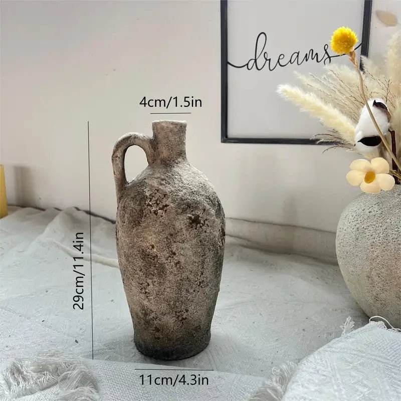 Grey Vintage Bohemian Ceramic Vase With Handle - Urban Lifestyle Furniture