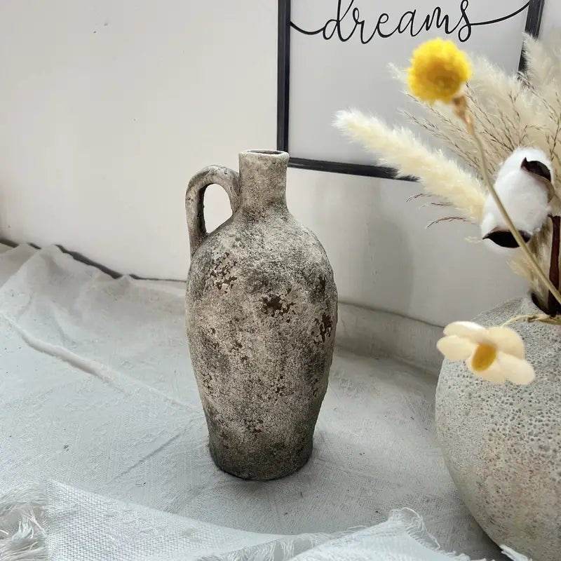 Grey Vintage Bohemian Ceramic Vase With Handle - Urban Lifestyle Furniture