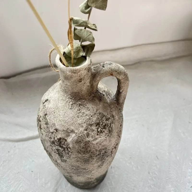 Grey Vintage Bohemian Ceramic Vase With Handle - Urban Lifestyle Furniture