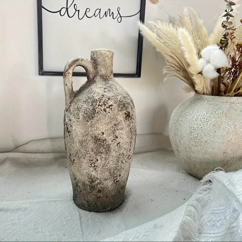 Grey Vintage Bohemian Ceramic Vase With Handle - Urban Lifestyle Furniture