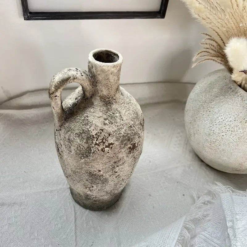 Grey Vintage Bohemian Ceramic Vase With Handle - Urban Lifestyle Furniture