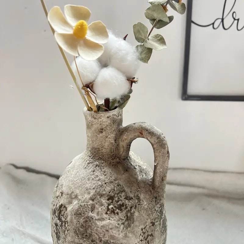 Grey Vintage Bohemian Ceramic Vase With Handle - Urban Lifestyle Furniture