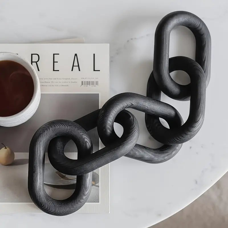 Handcrafted Boho - Chic Wooden Chain Link Decor Black - Urban Lifestyle Furniture Trading LLC