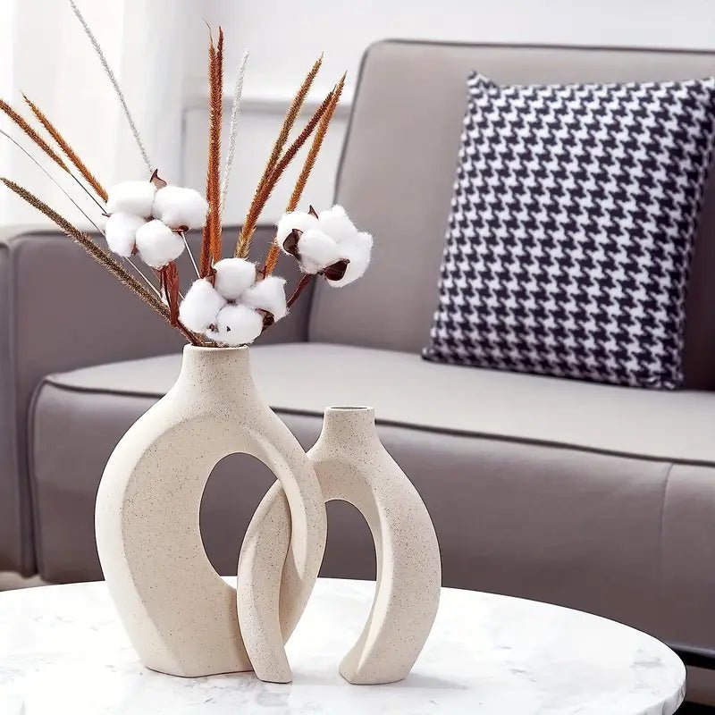Hollow Ceramic Vase Set Of 2 For Modern Home Decor - Urban Lifestyle Furniture Trading LLC