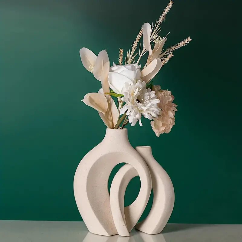 Hollow Ceramic Vase Set Of 2 For Modern Home Decor - Urban Lifestyle Furniture Trading LLC