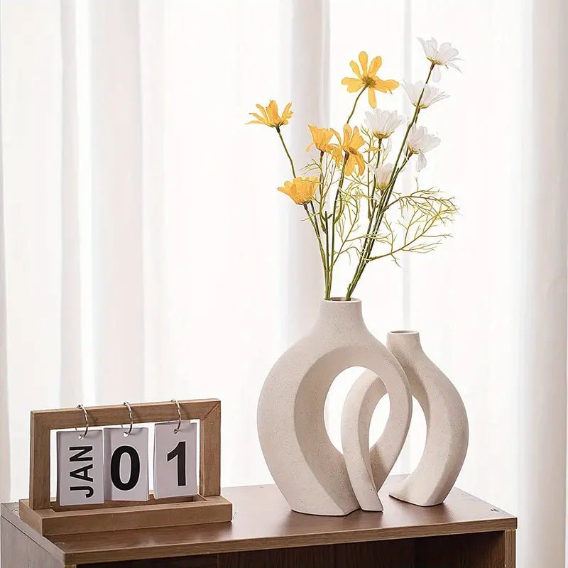 Hollow Ceramic Vase Set Of 2 For Modern Home Decor - Urban Lifestyle Furniture Trading LLC