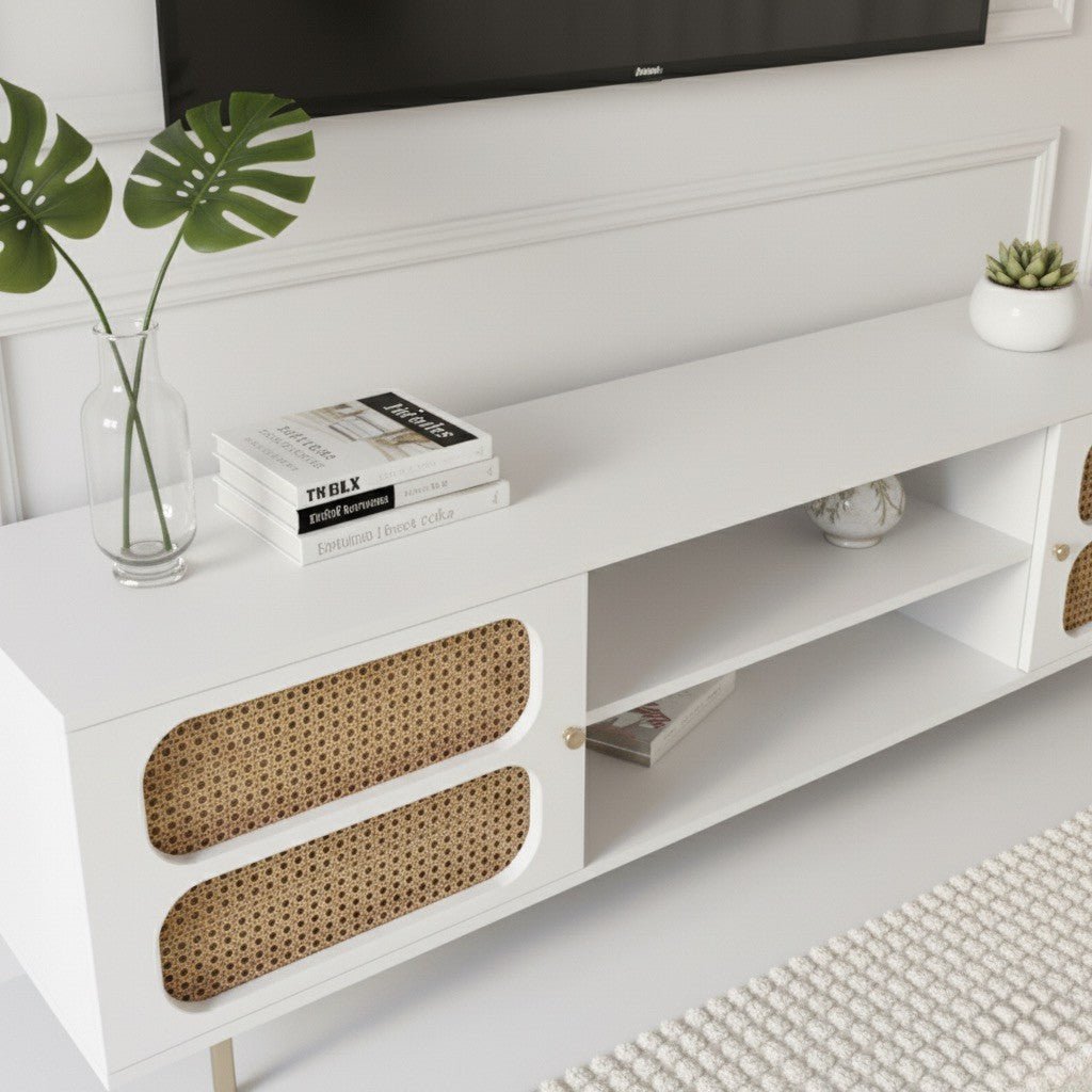 Luna Rattan Tv Unit White 200cm - Summer Offer - Urban Lifestyle Furniture
