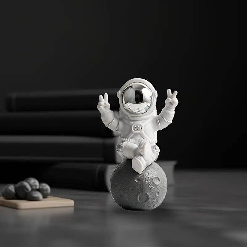 Modern Astronaut Figurine - Space-Themed Desk Decor with Golden Helmet & Marble Base - Urban Lifestyle Furniture