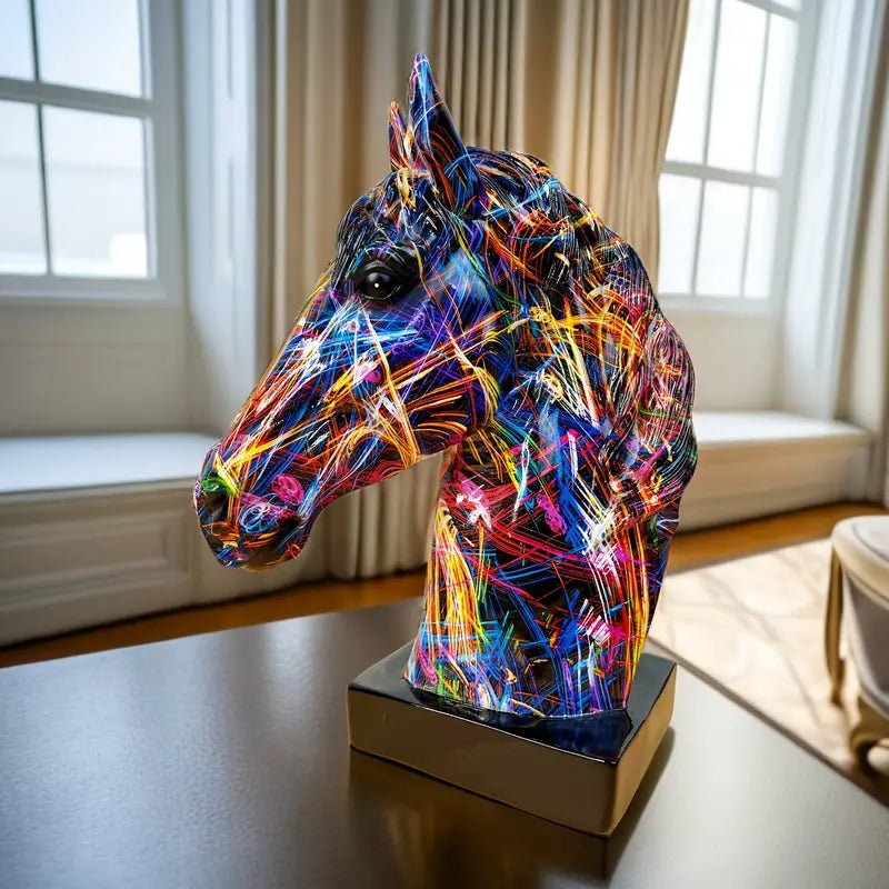Resin Horse Head Figurine Graffiti - Urban Lifestyle Furniture Trading LLC