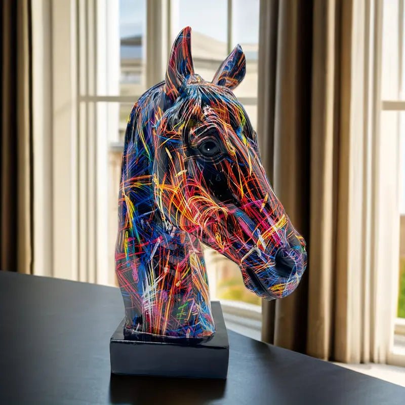 Resin Horse Head Figurine Graffiti - Urban Lifestyle Furniture Trading LLC