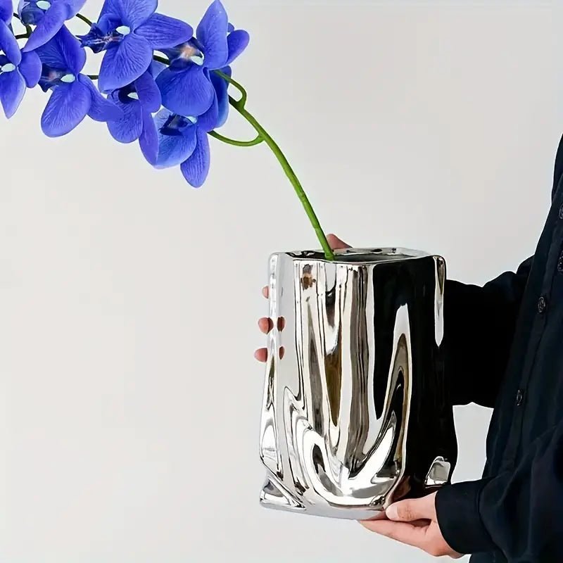 Silver Ceramic Flower Vase - Urban Lifestyle Furniture Trading LLC