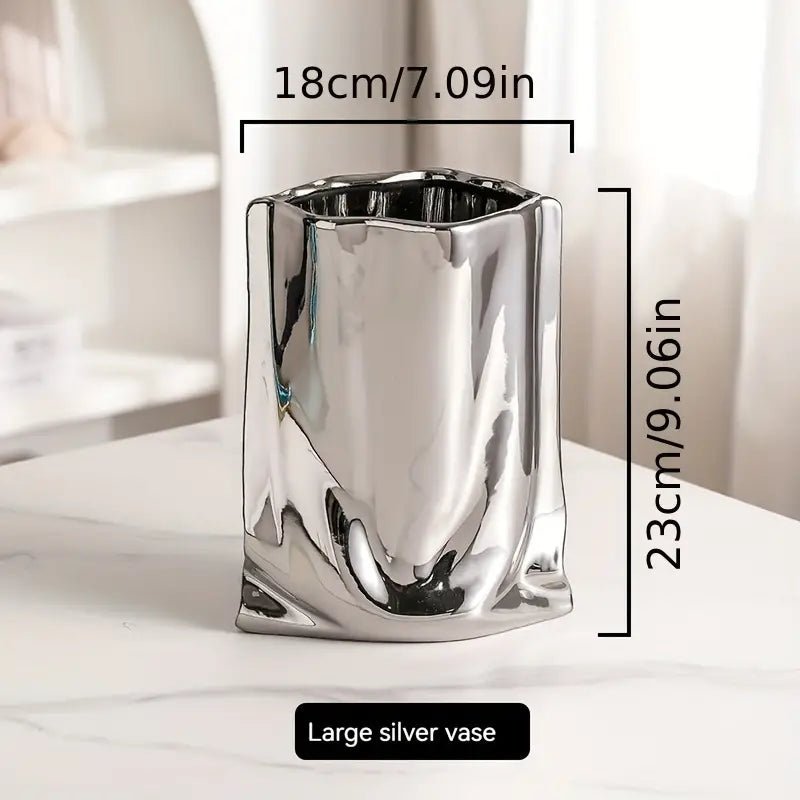 Silver Ceramic Flower Vase - Urban Lifestyle Furniture Trading LLC