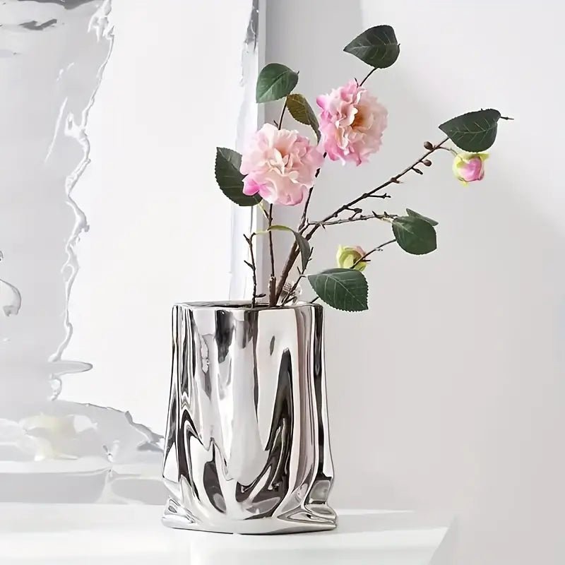 Silver Ceramic Flower Vase - Urban Lifestyle Furniture Trading LLC