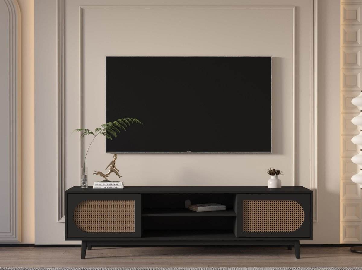 Sura Rattan Tv Unit Black 200cm - Urban Lifestyle Furniture