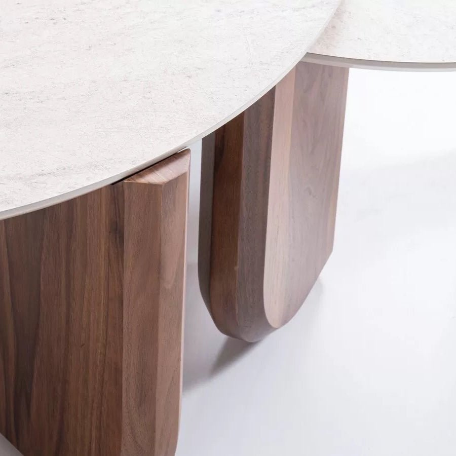 Thorin Walnut Travertine Coffee Table Set Of 3 - Urban Lifestyle Furniture