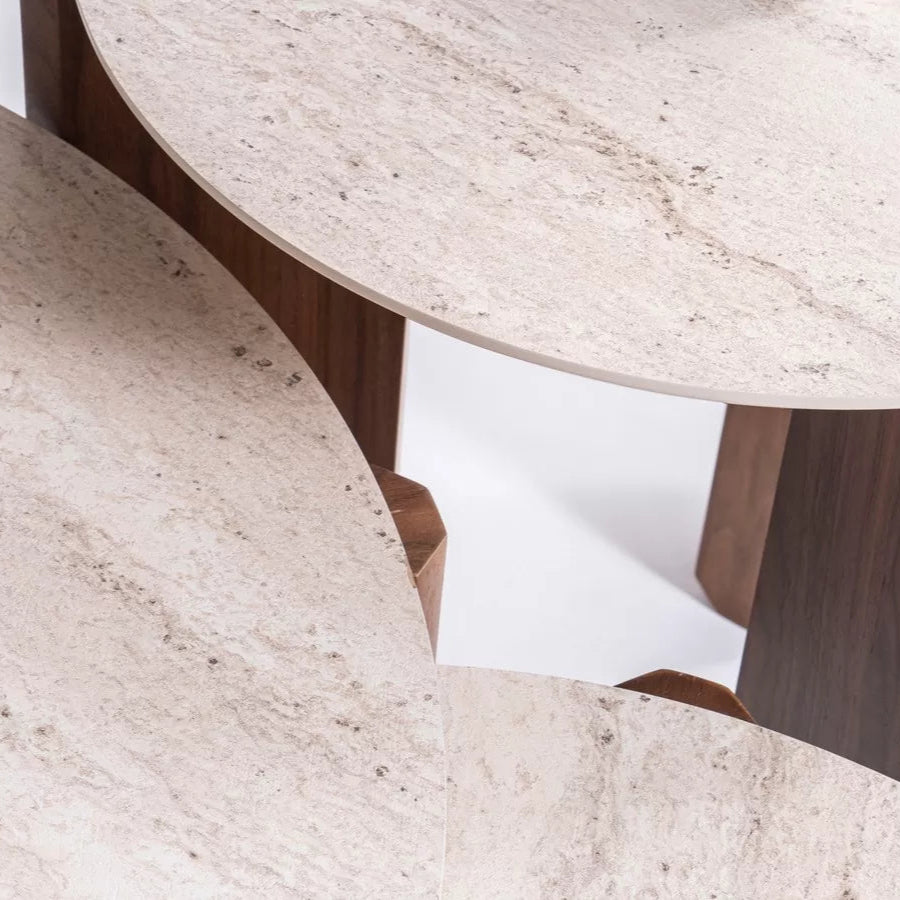 Thorin Walnut Travertine Coffee Table Set Of 3 - Urban Lifestyle Furniture