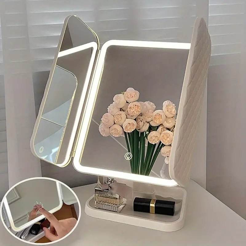 Tri-Fold Makeup Vanity Mirror With Lights - Urban Lifestyle Furniture