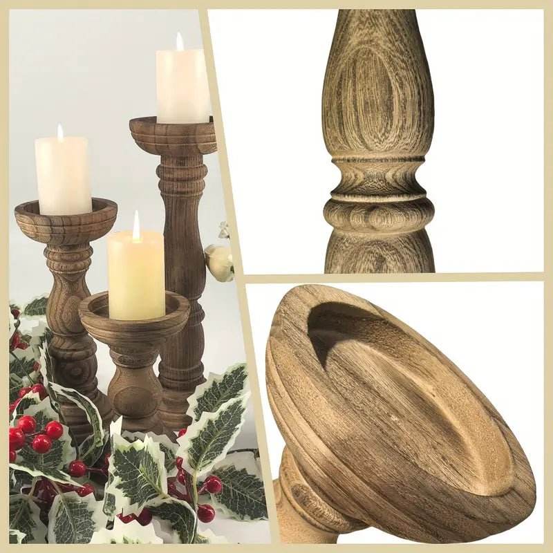 Wooden Candle Holders for Pillar Candles Set of 3 - Urban Lifestyle Furniture