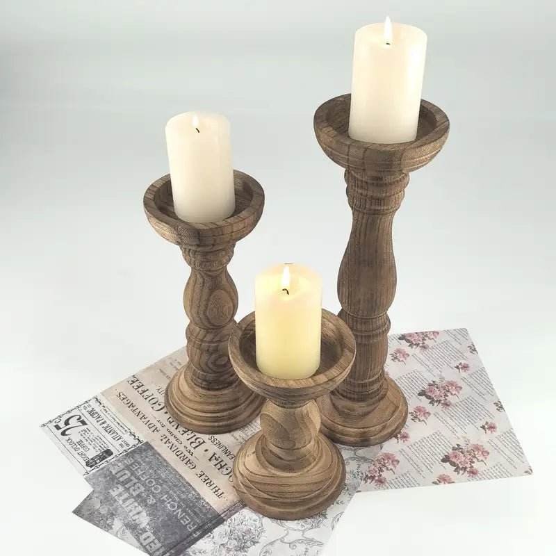 Wooden Candle Holders for Pillar Candles Set of 3 - Urban Lifestyle Furniture