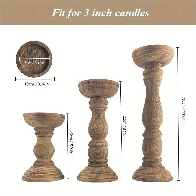 Wooden Candle Holders for Pillar Candles Set of 3 - Urban Lifestyle Furniture
