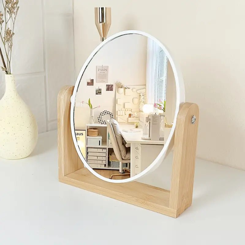 Wooden Frame Double - sided Makeup Mirror With Magnification - Urban Lifestyle Furniture Trading LLC