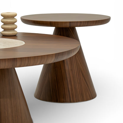 Hover Coffee Table Set Walnut Travertine