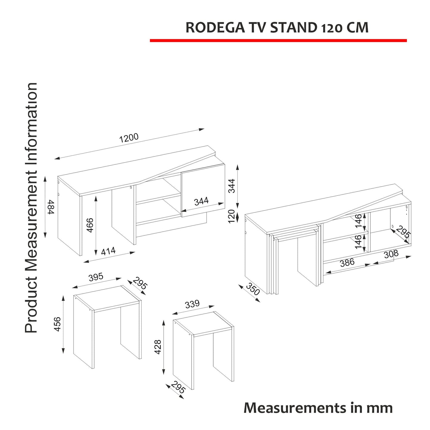 Rodega TV Stand with Nesting Tables