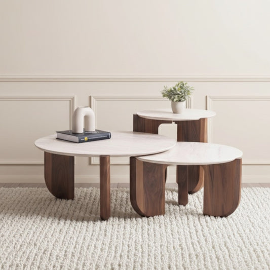 Thorin Walnut Travertine Coffee Table Set Of 3