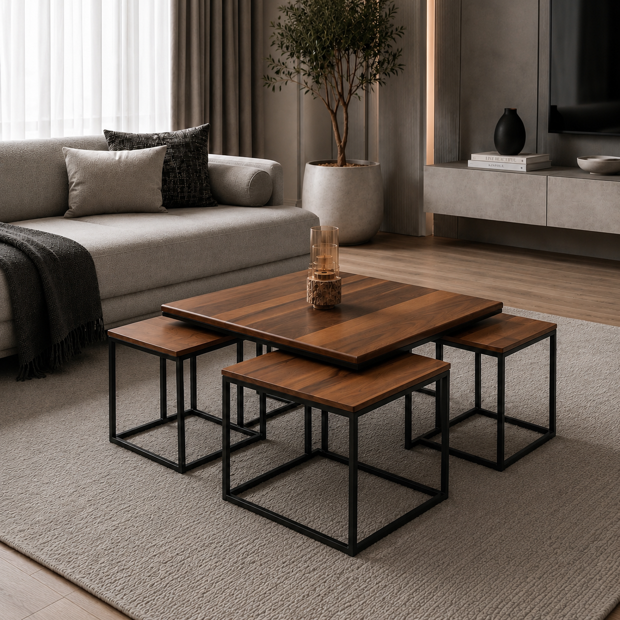 Empire Nesting Coffee Table Set Walnut & Black
