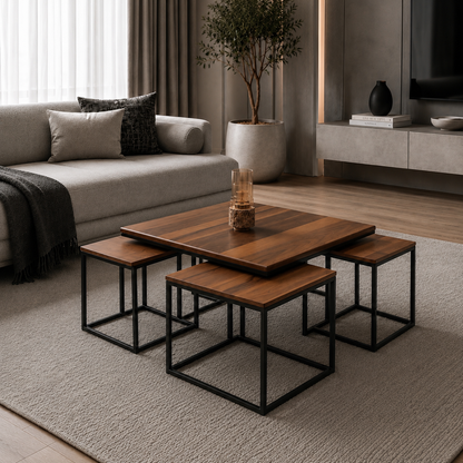 Empire Nesting Coffee Table Set Walnut & Black