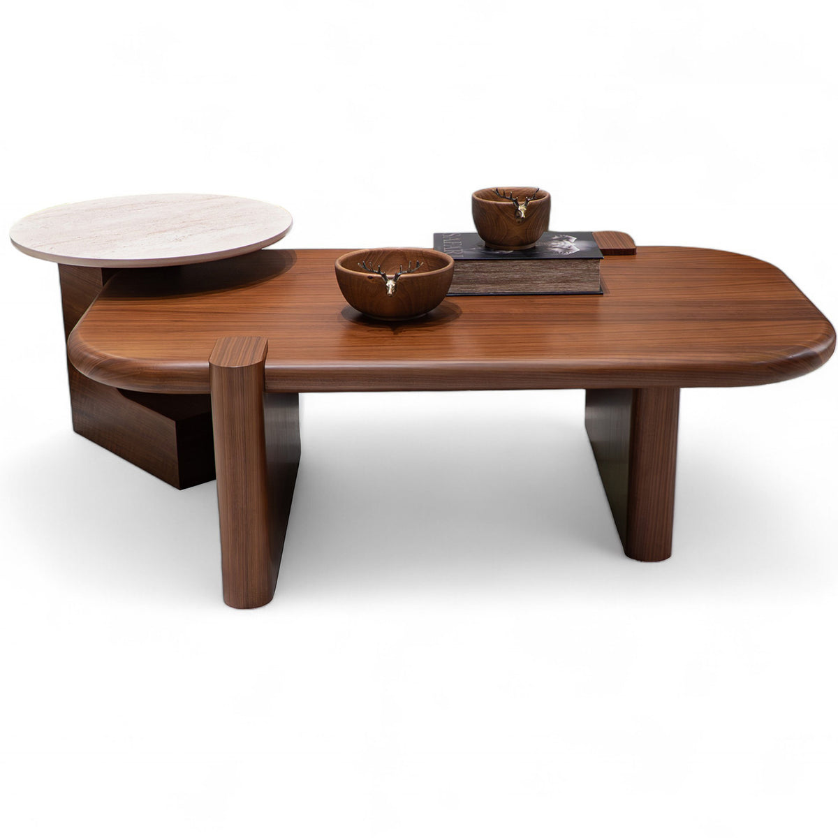 Volo Coffee Table Set Walnut Travertine