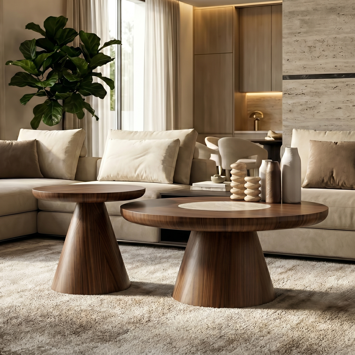 Hover Coffee Table Set Walnut Travertine