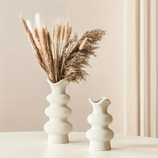 2pcs Ceramic Off White Round Vase - Urban Lifestyle Furniture Trading LLC